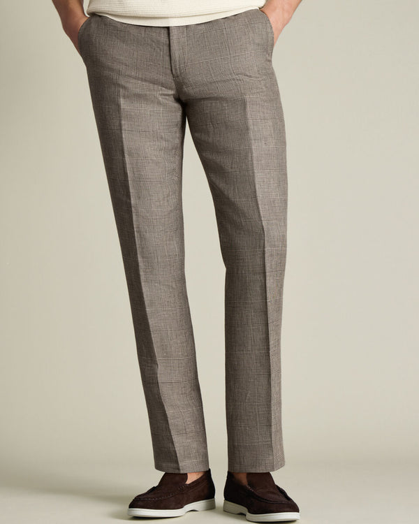 Pure Linen Check Pants – Mocha
