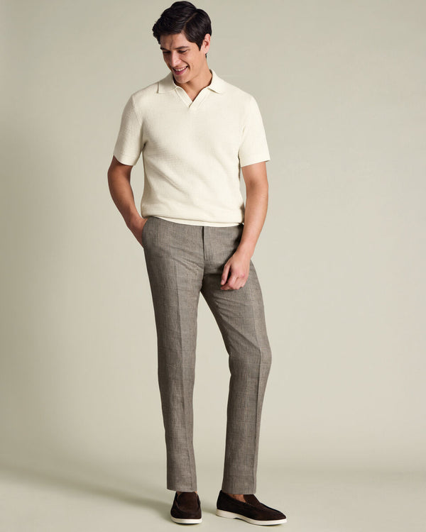 Pure Linen Check Pants – Mocha