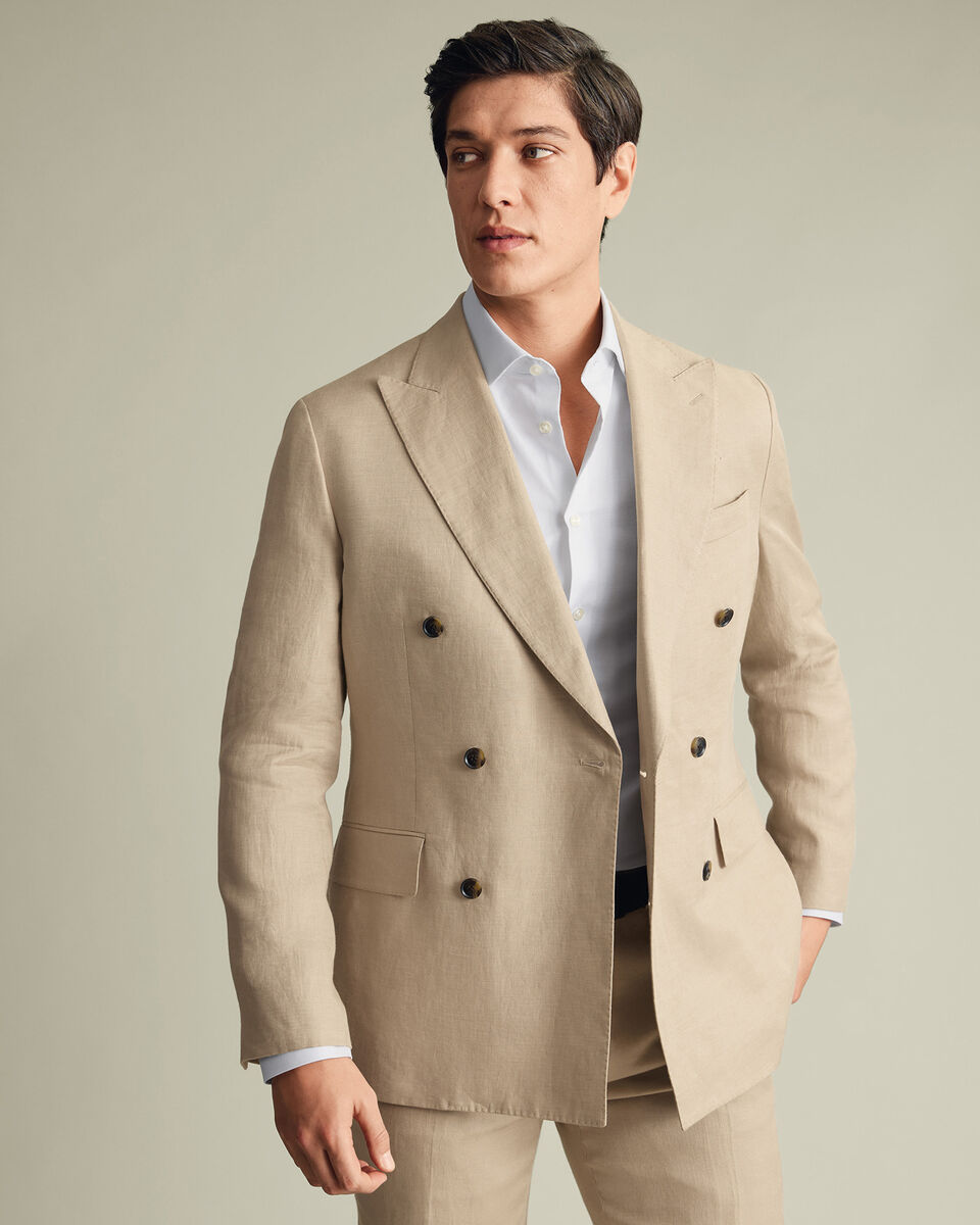 Double Breasted Pure Linen Jacket – Taupe