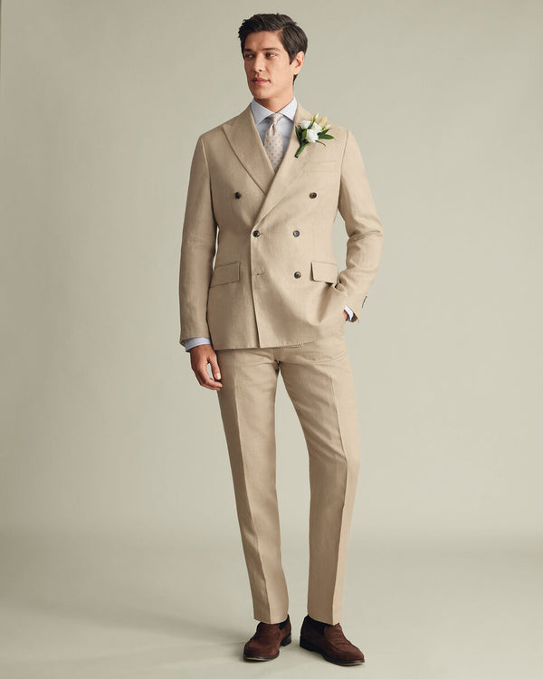 Double Breasted Pure Linen Jacket – Taupe