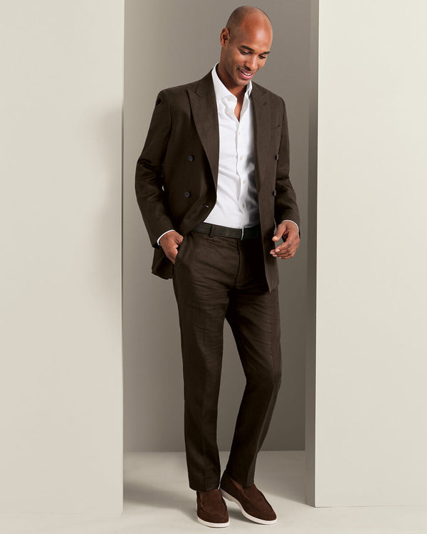 Double Breasted Pure Linen Jacket - Chocolate Brown