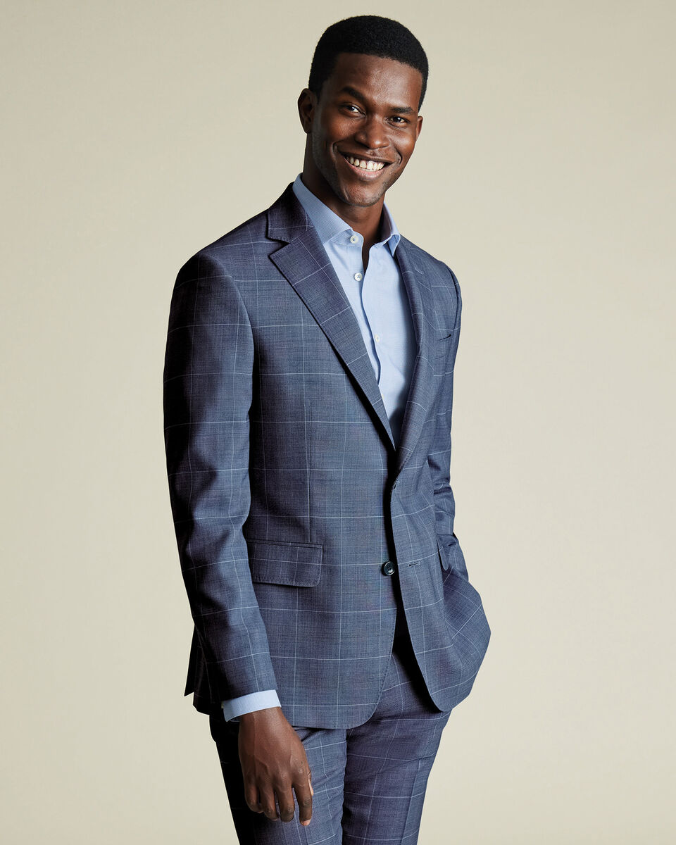 Ultimate Performance Check Suit Jacket - Steel Blue