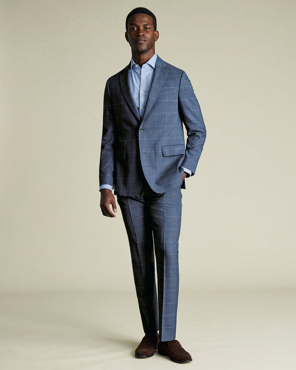 Ultimate Performance Check Suit Jacket - Steel Blue