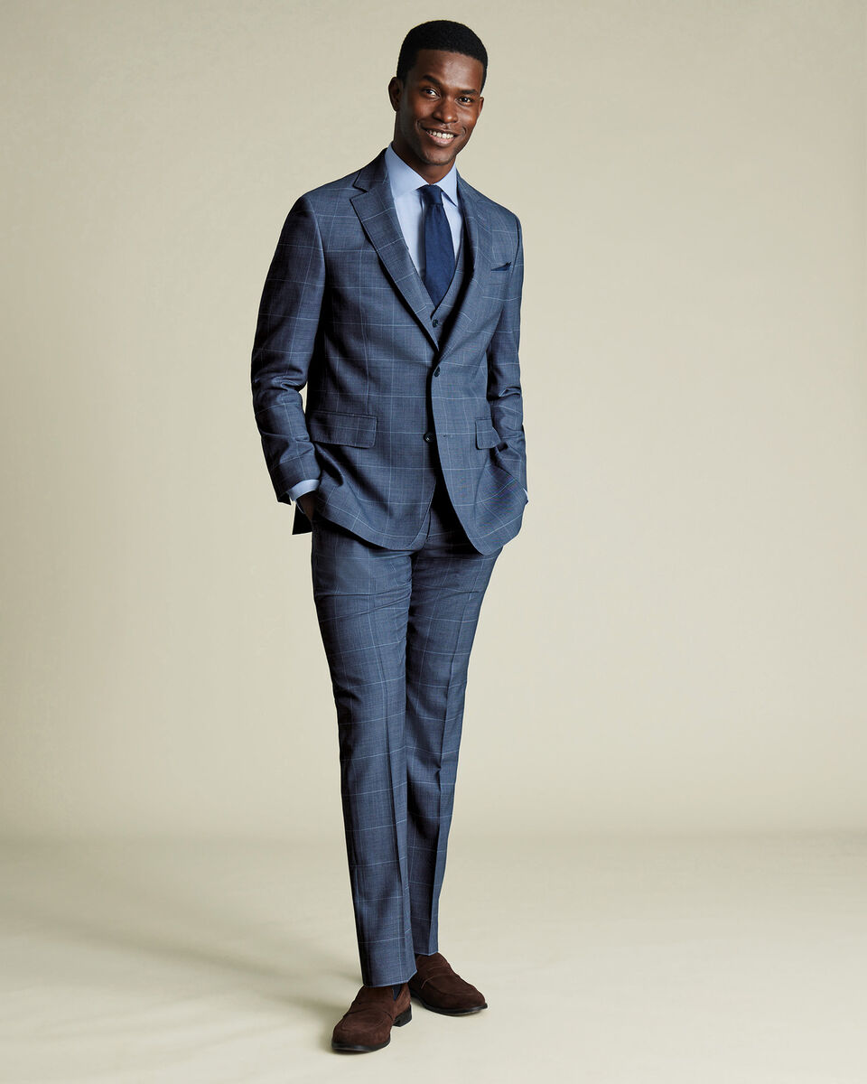 Ultimate Performance Check Suit Jacket - Steel Blue