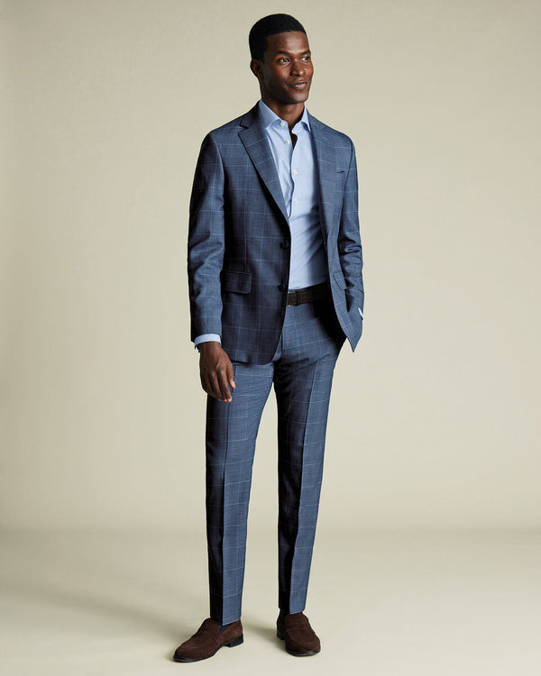 Ultimate Performance Check Suit Pants - Steel Blue