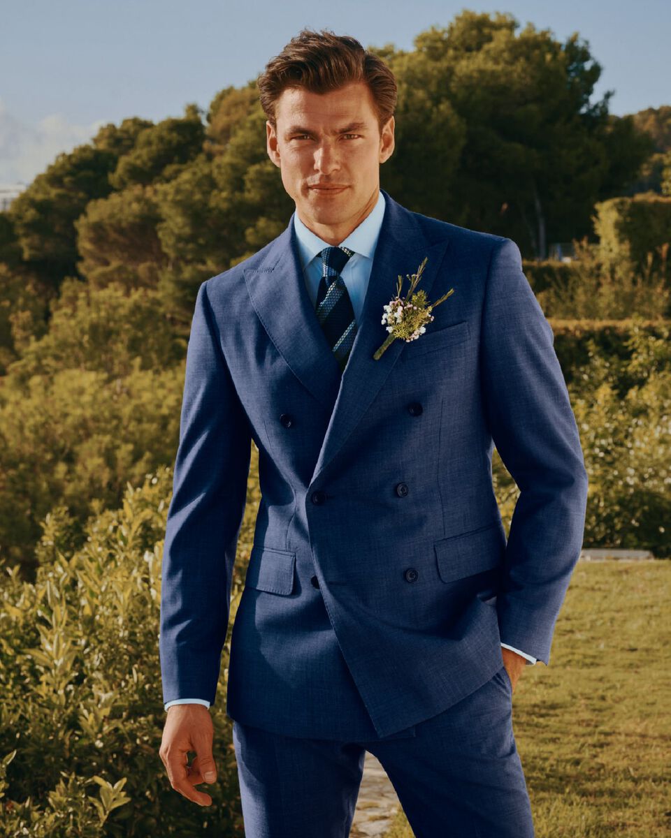 Ultimate Performance Sharkskin Double Breasted Suit Jacket - Royal Blue