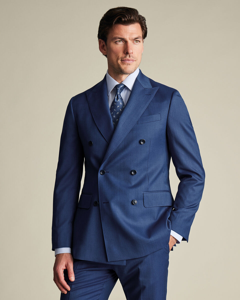 Ultimate Performance Sharkskin Double Breasted Suit Jacket - Royal Blue