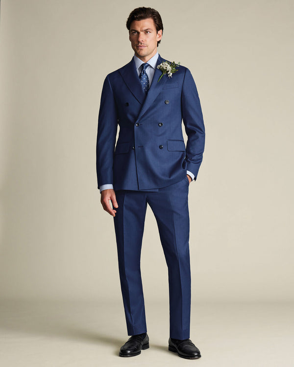 Ultimate Performance Sharkskin Double Breasted Suit Jacket - Royal Blue
