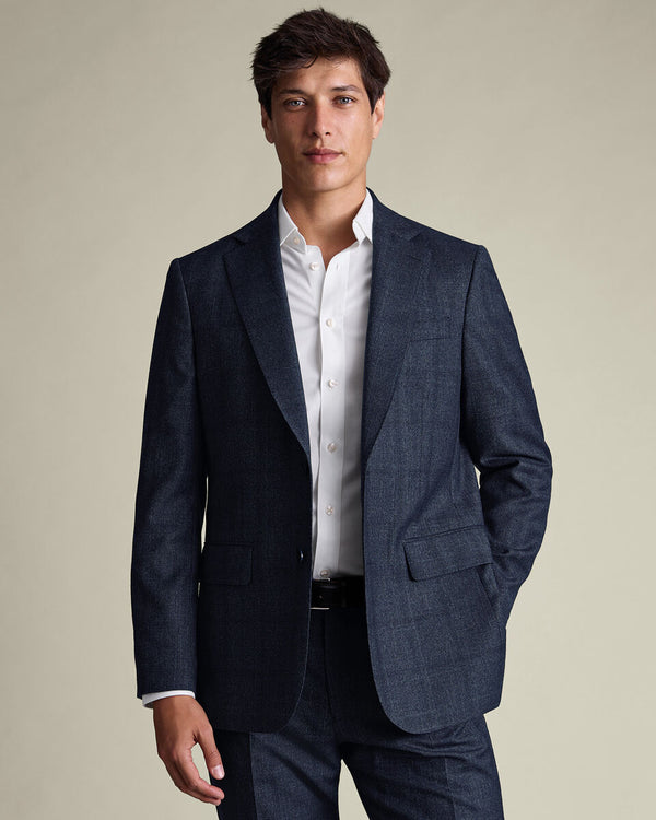 Ultimate Performance Check Suit Jacket - Steel Blue