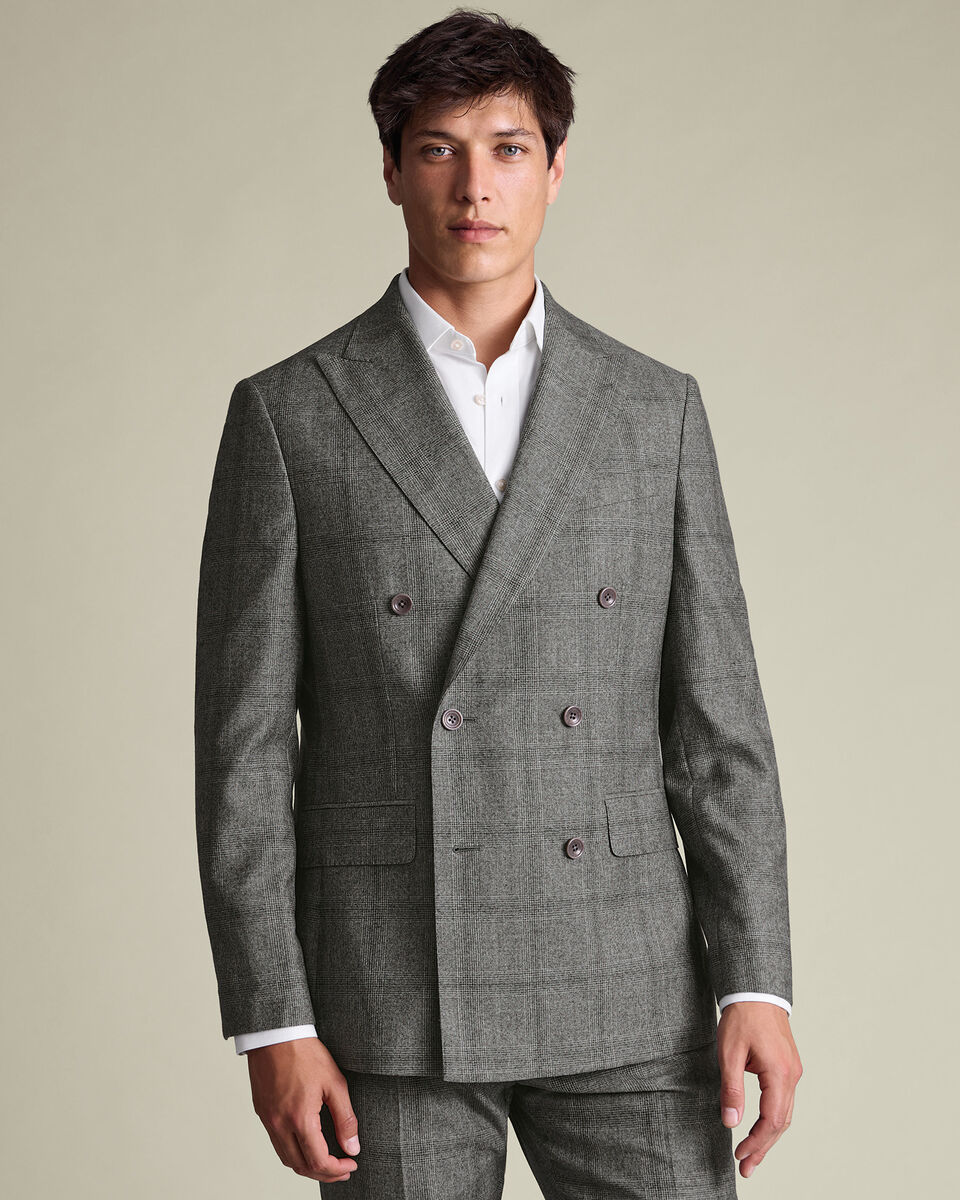 Double Breasted Ultimate Performance Check Suit Jacket - Gray Main image