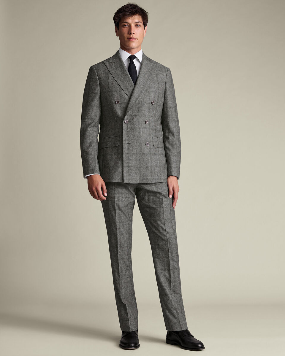 Double Breasted Ultimate Performance Check Suit Jacket - Gray