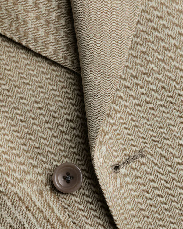Double Breasted Ultimate Performance Herringbone Suit Jacket - Stone
