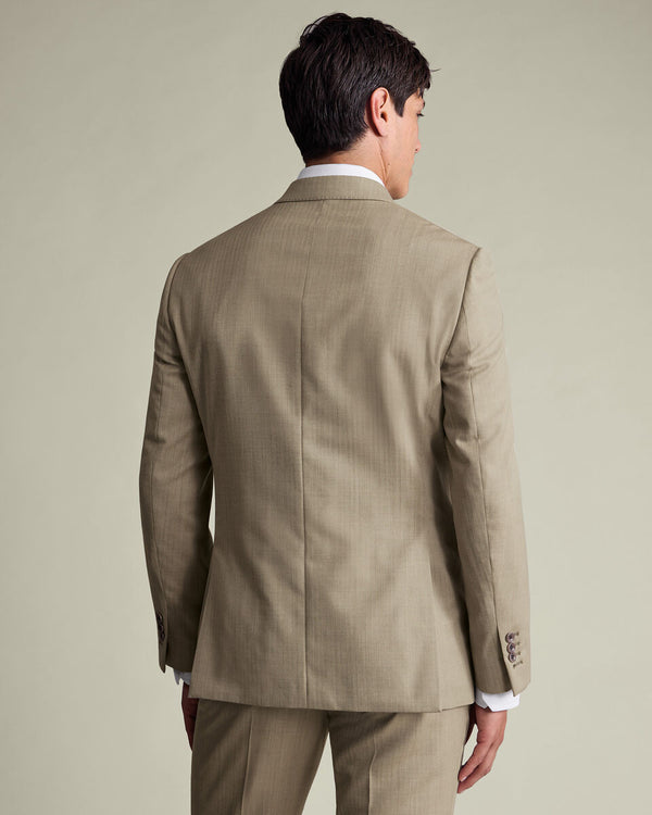 Double Breasted Ultimate Performance Herringbone Suit Jacket - Stone
