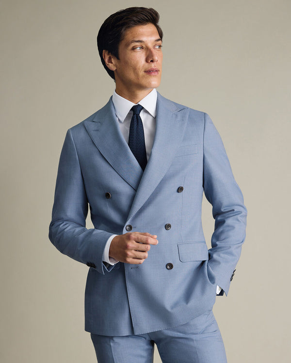 Double Breasted Ultimate Performance Sharkskin Suit Jacket – Light Blue