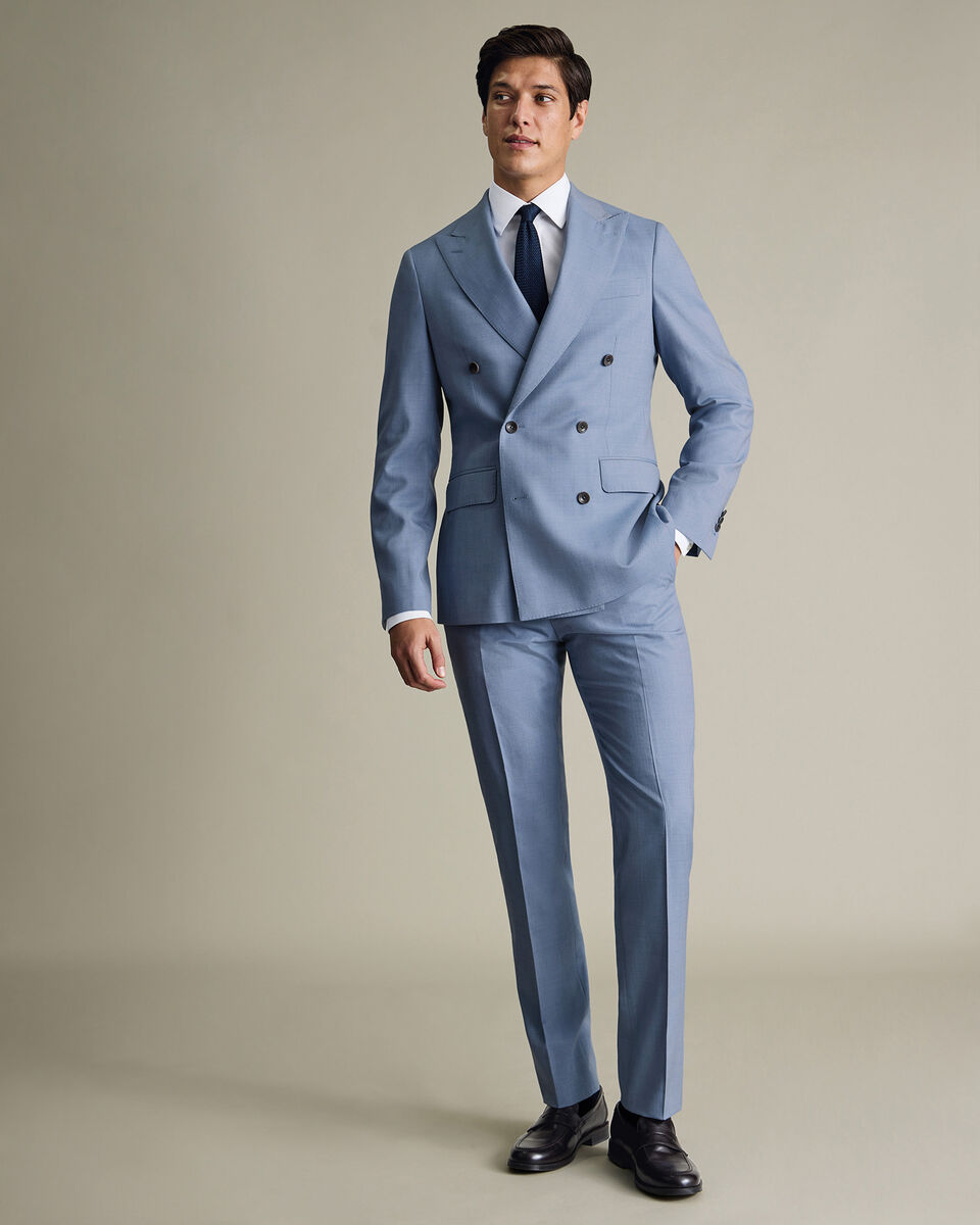 Double Breasted Ultimate Performance Sharkskin Suit Jacket – Light Blue