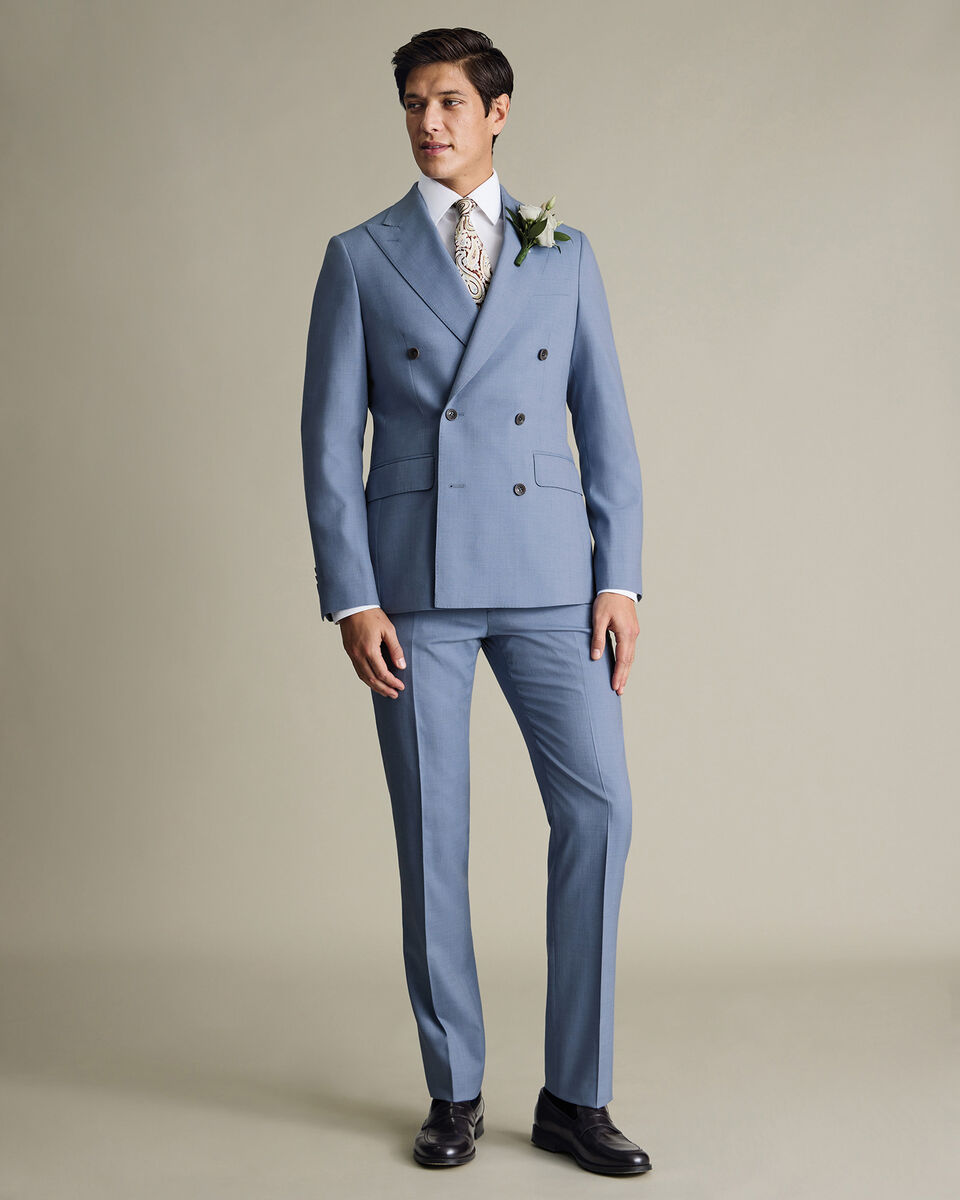Double Breasted Ultimate Performance Sharkskin Suit Jacket – Light Blue
