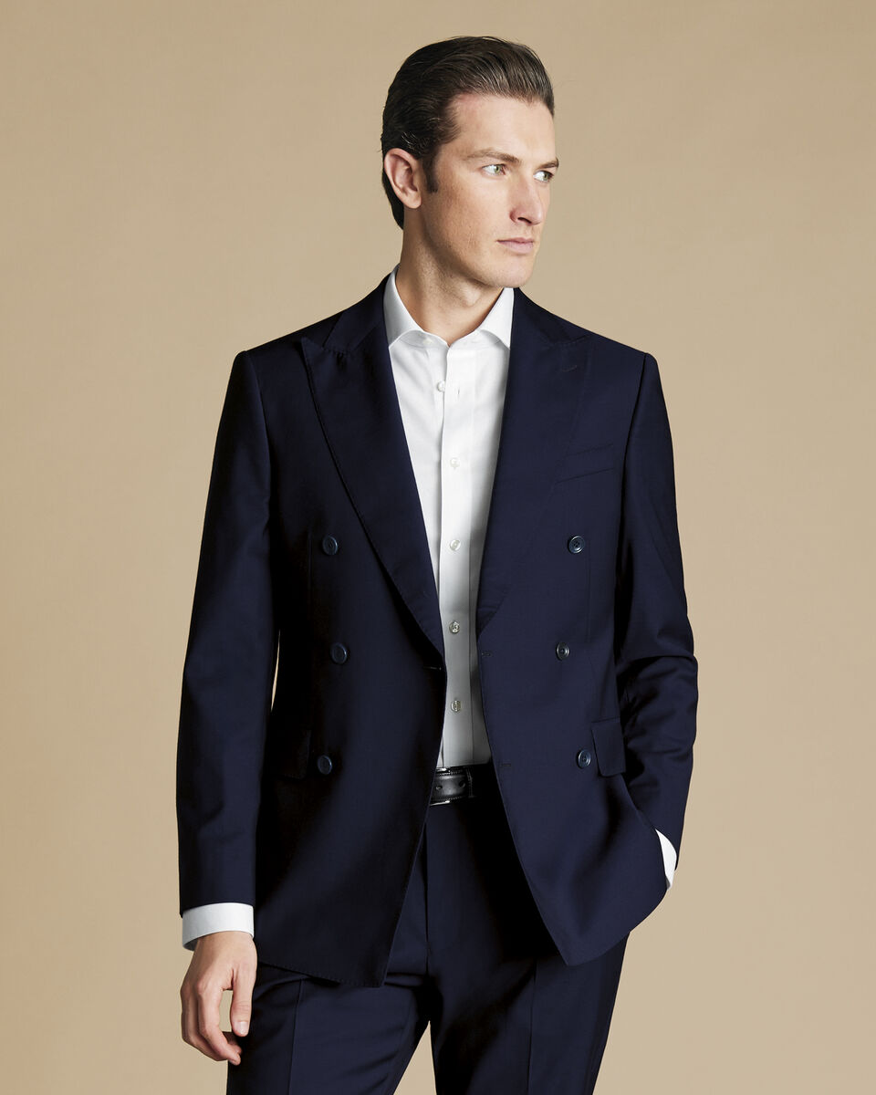 Double Breasted Italian Luxury Suit Jacket - Dark Navy
