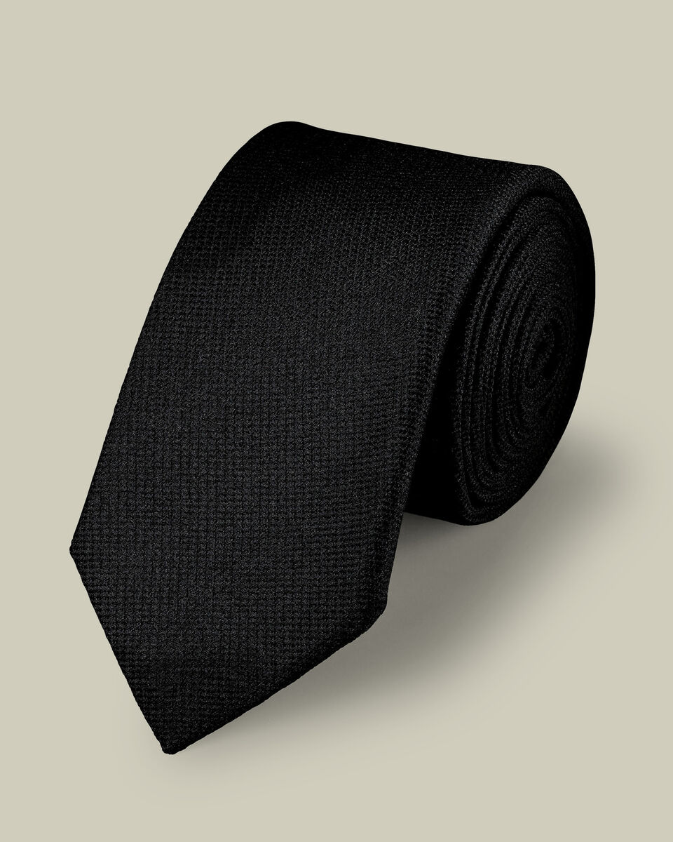 Silk Textured Slim Tie - Black Main image