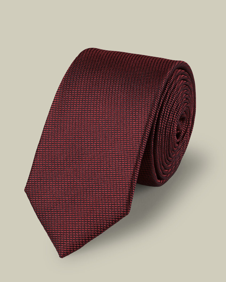Silk Textured Slim Tie - Red Main image