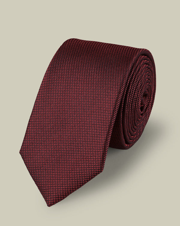 Silk Textured Slim Tie - Red