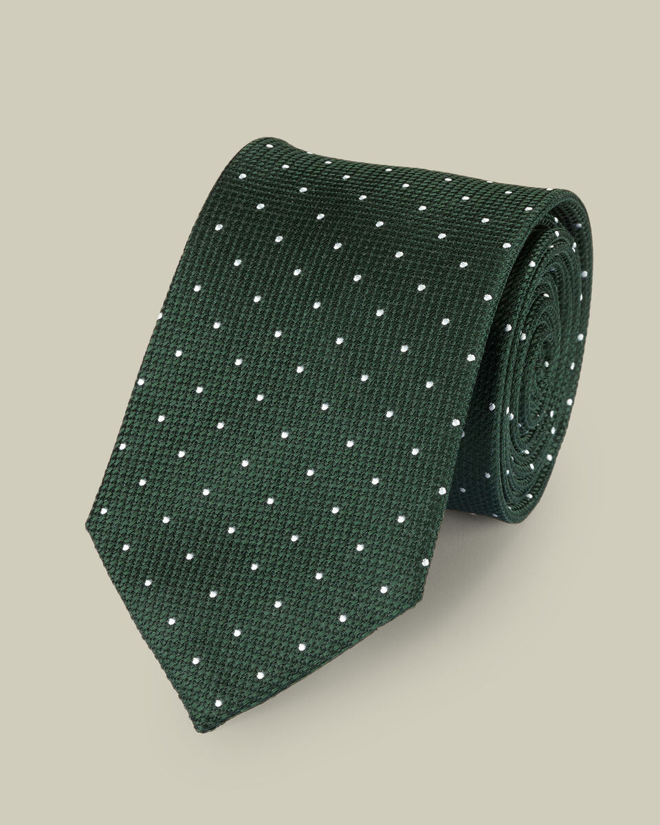 Silk Spot Tie - Dark Green & Silver Gray Main image