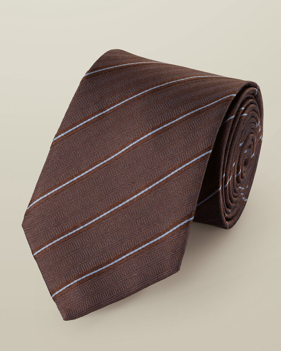 Silk Stripe Tie - Chocolate Brown
