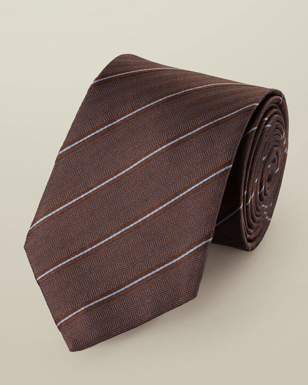 Silk Stripe Tie - Chocolate Brown