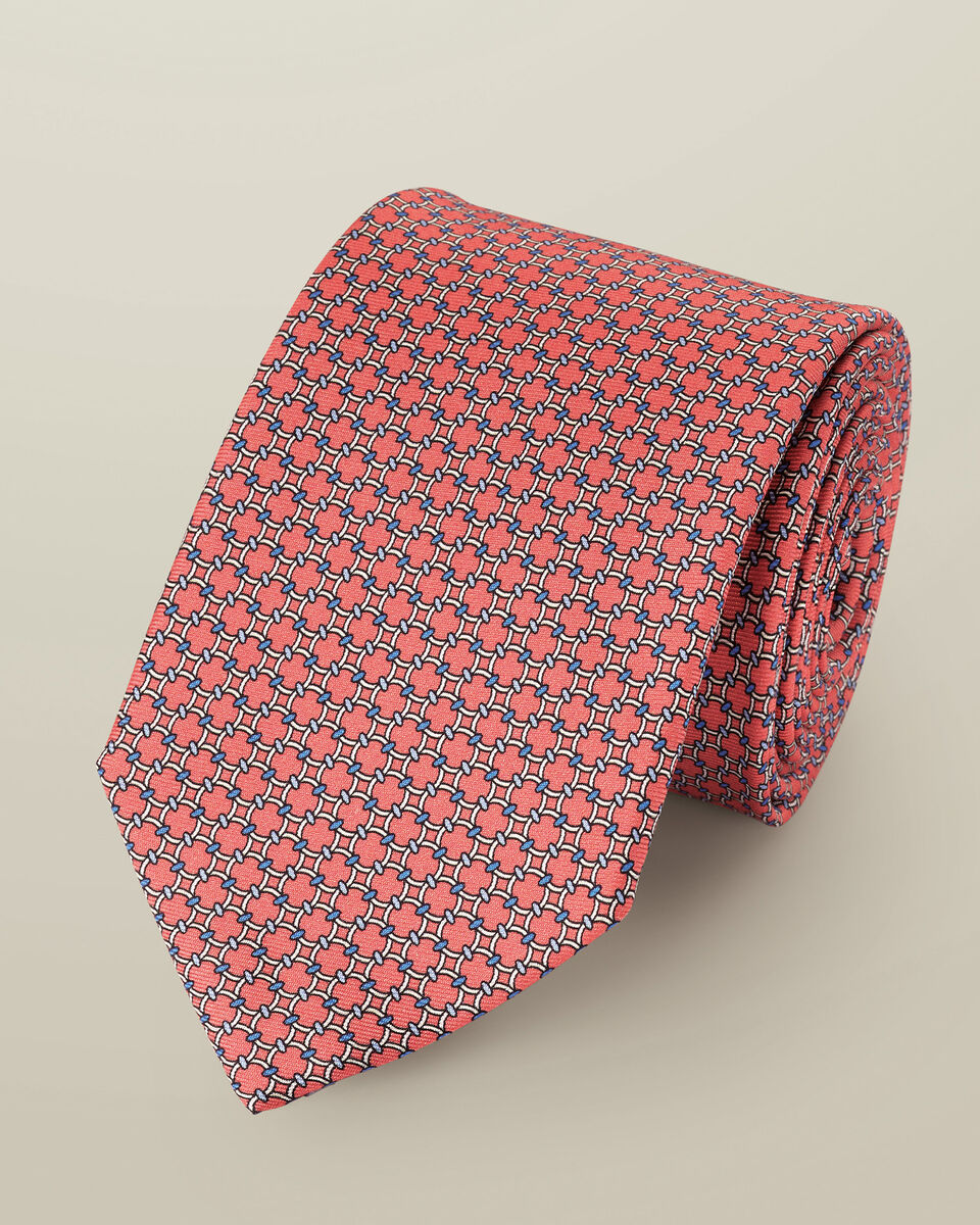 Silk Printed Tie - Coral Pink Main image