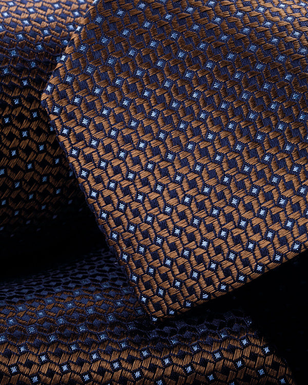 Silk Tie – Rust & Light Blue