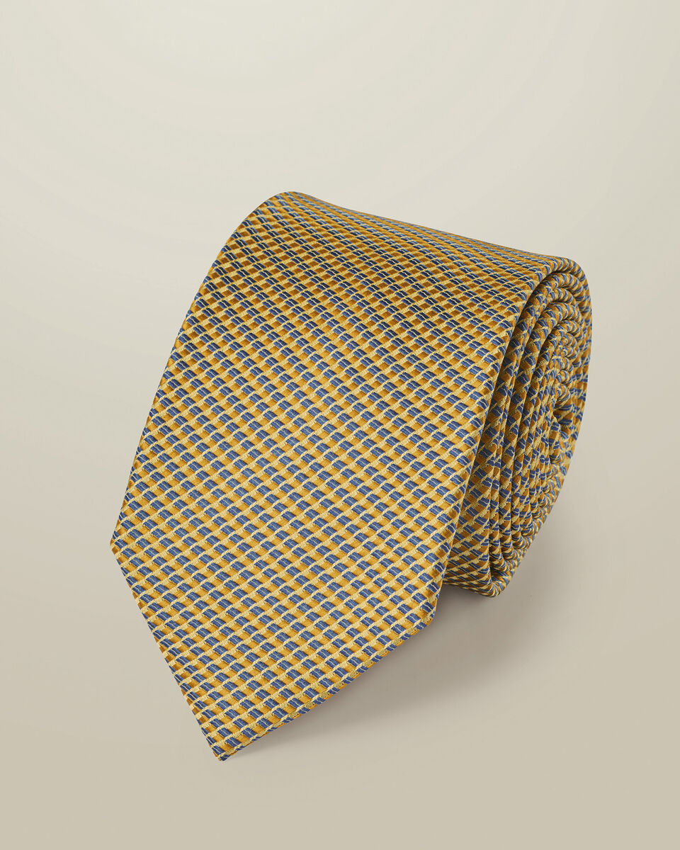 Silk Patterned Tie - Lemon & Blue Main image