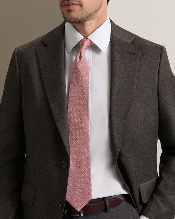 Silk Print Tie - Coral Pink