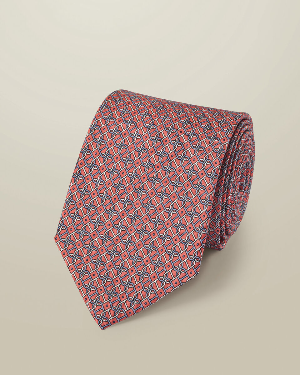 Silk Print Tie - Coral Pink Main image