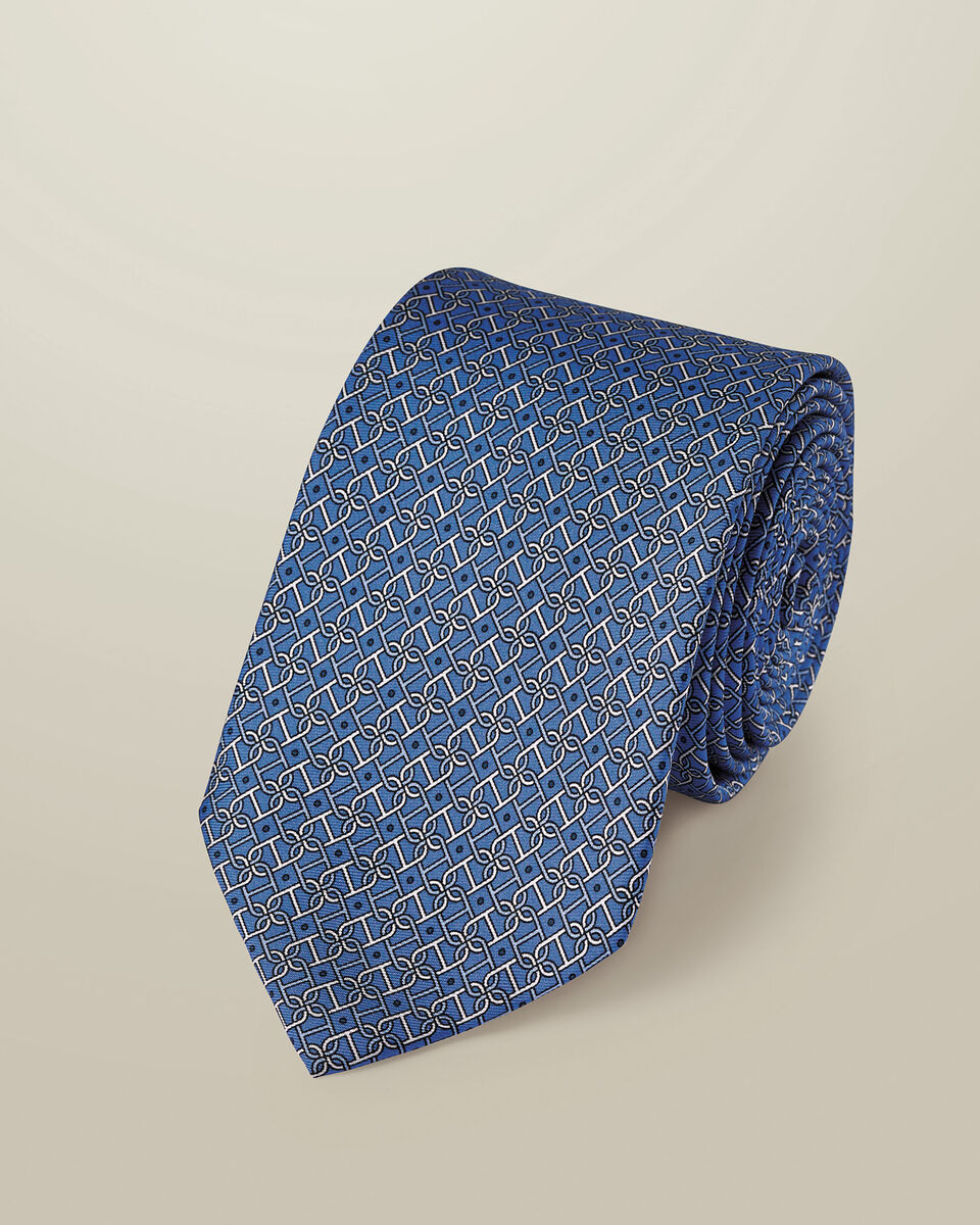 Silk Print Tie - Mid Blue Main image