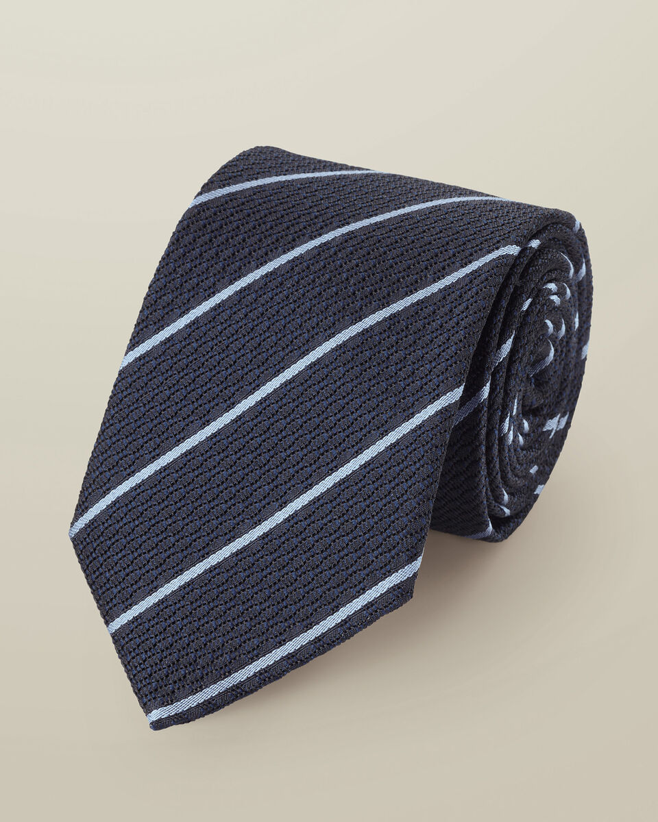 Silk Grenadine Stripe Tie - Navy & Sky Blue