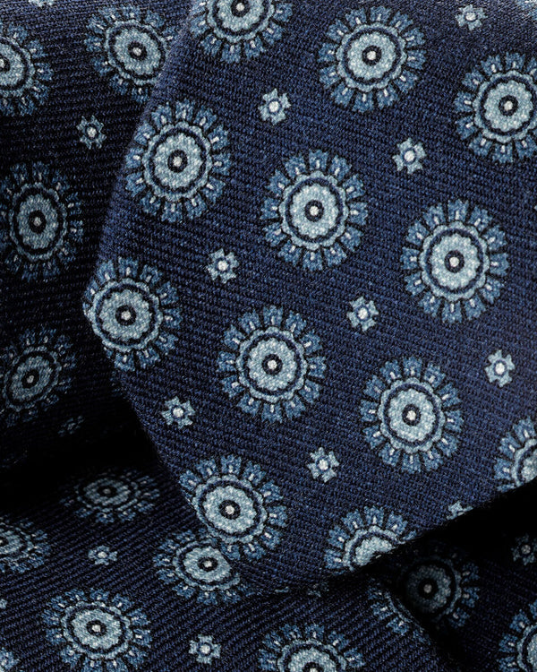 Wool Medallion Print Slim Tie - French Blue