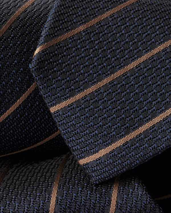 Silk Grenadine Stripe Tie - Navy & Camel