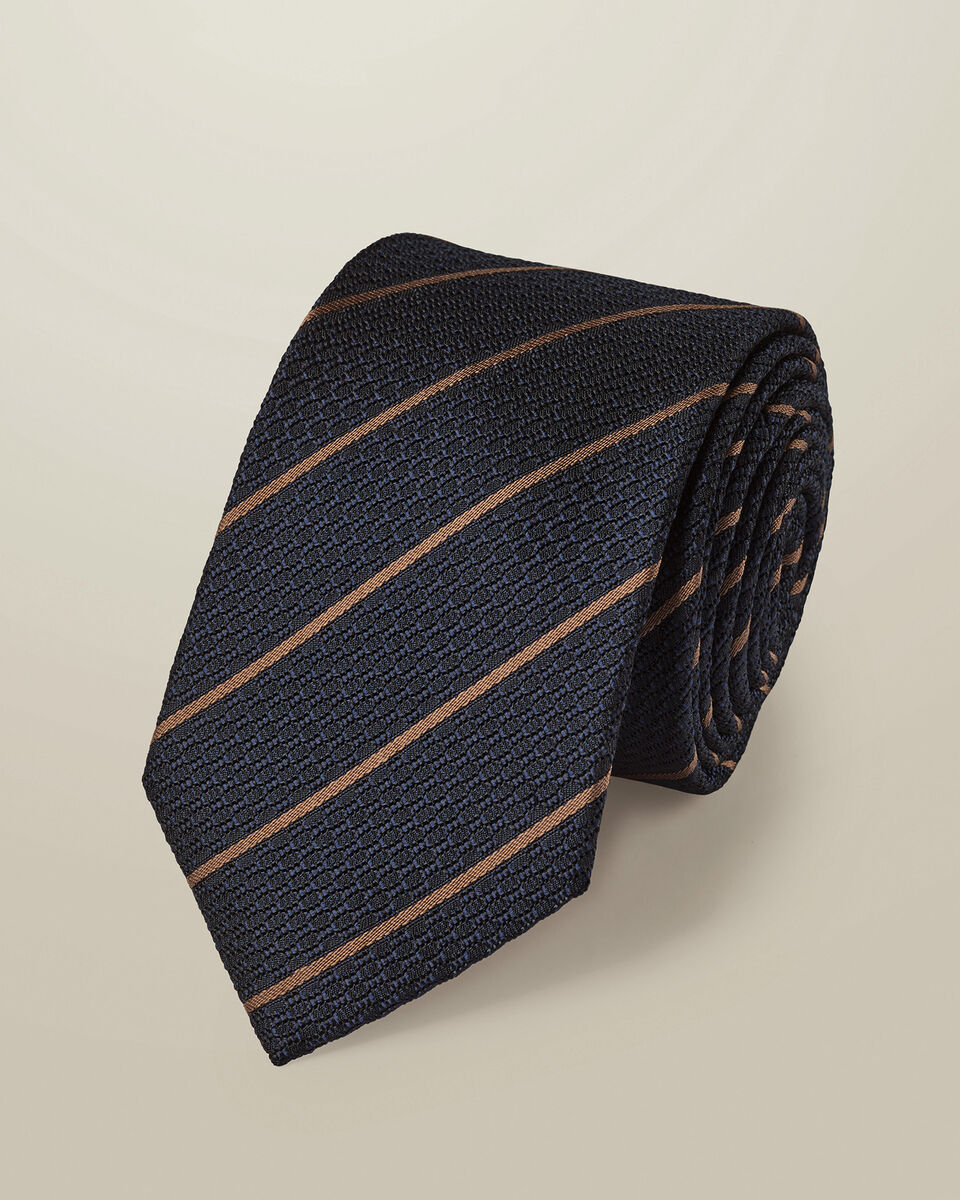 Silk Grenadine Stripe Tie - Navy & Camel