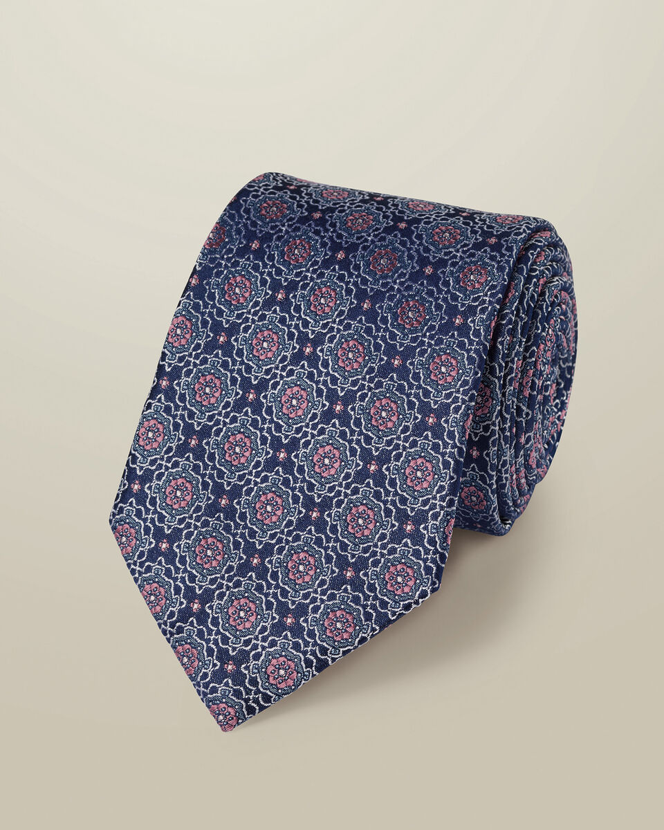 Silk Tie - Royal Blue & Pink Main image