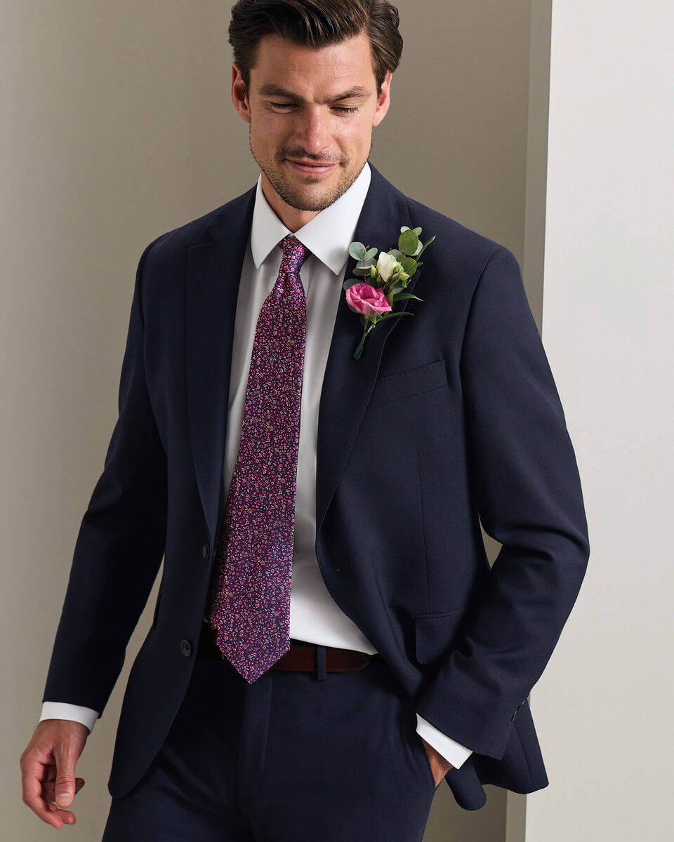 Silk Floral Tie - Royal Blue & Pink