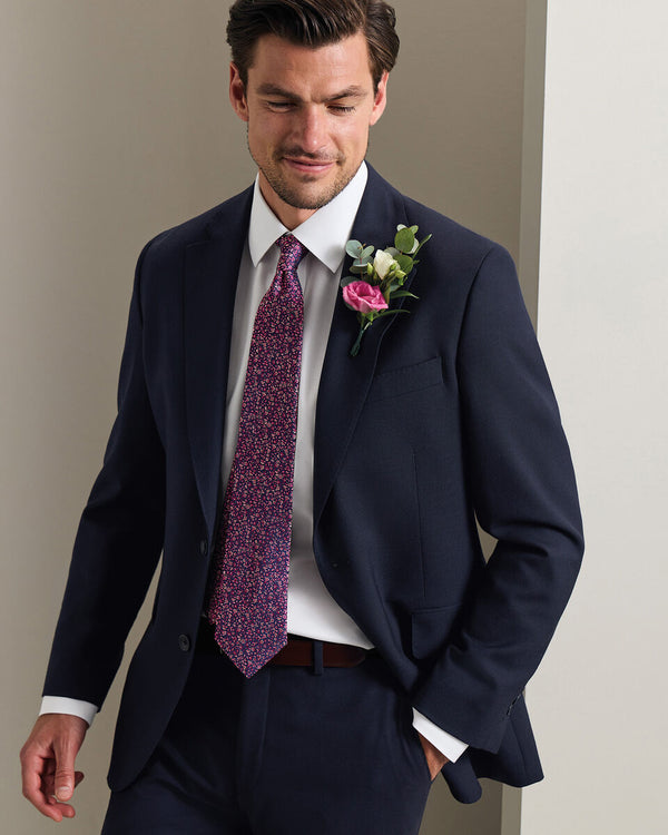 Silk Floral Tie - Royal Blue & Pink