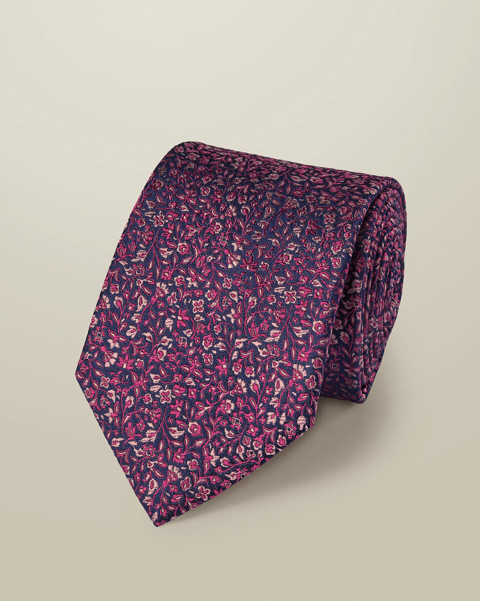 Silk Floral Tie - Royal Blue & Pink Main image