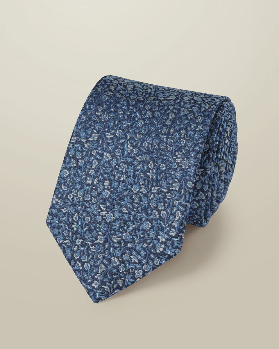 Silk Floral Tie - Royal Blue Main image