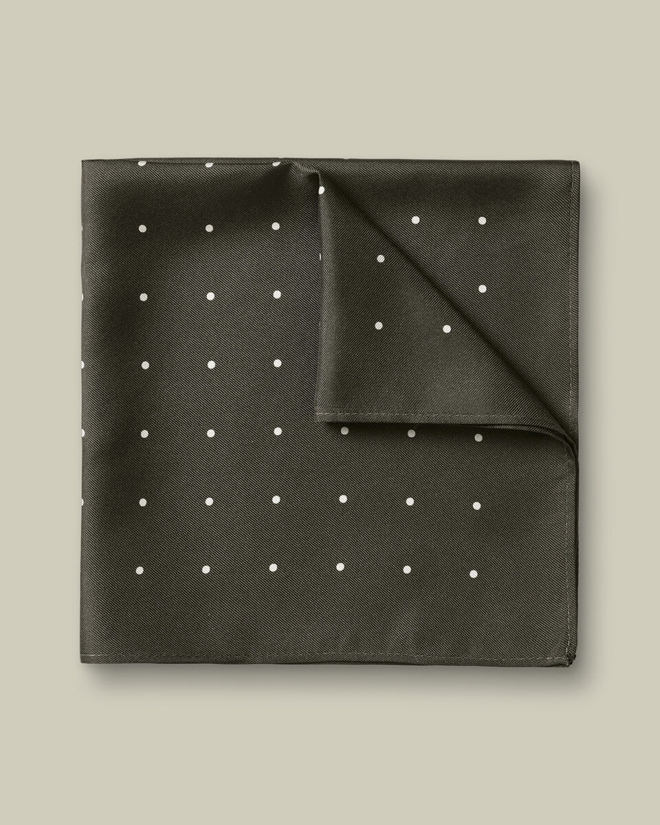 Silk Spot Pocket Square - Olive Green & White