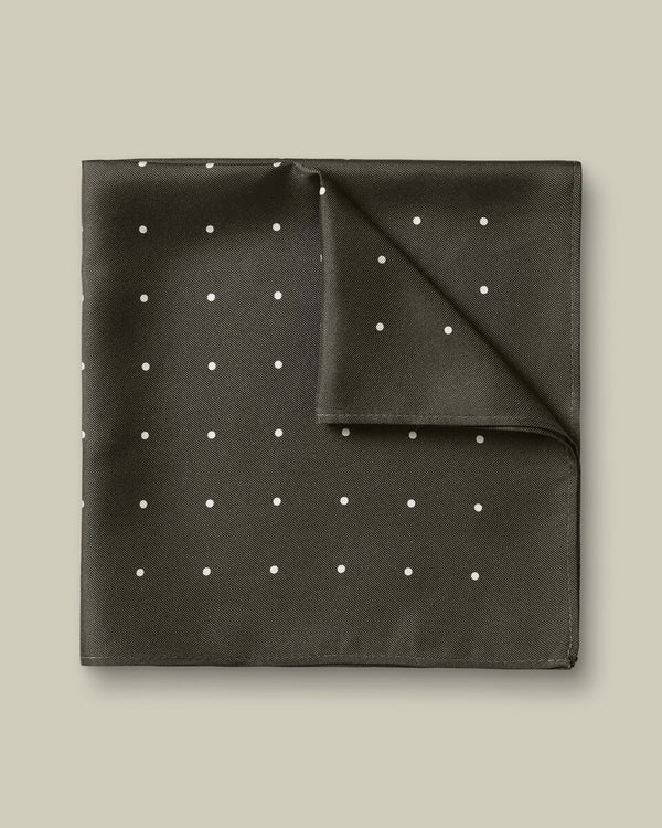 Silk Spot Pocket Square - Olive Green & White