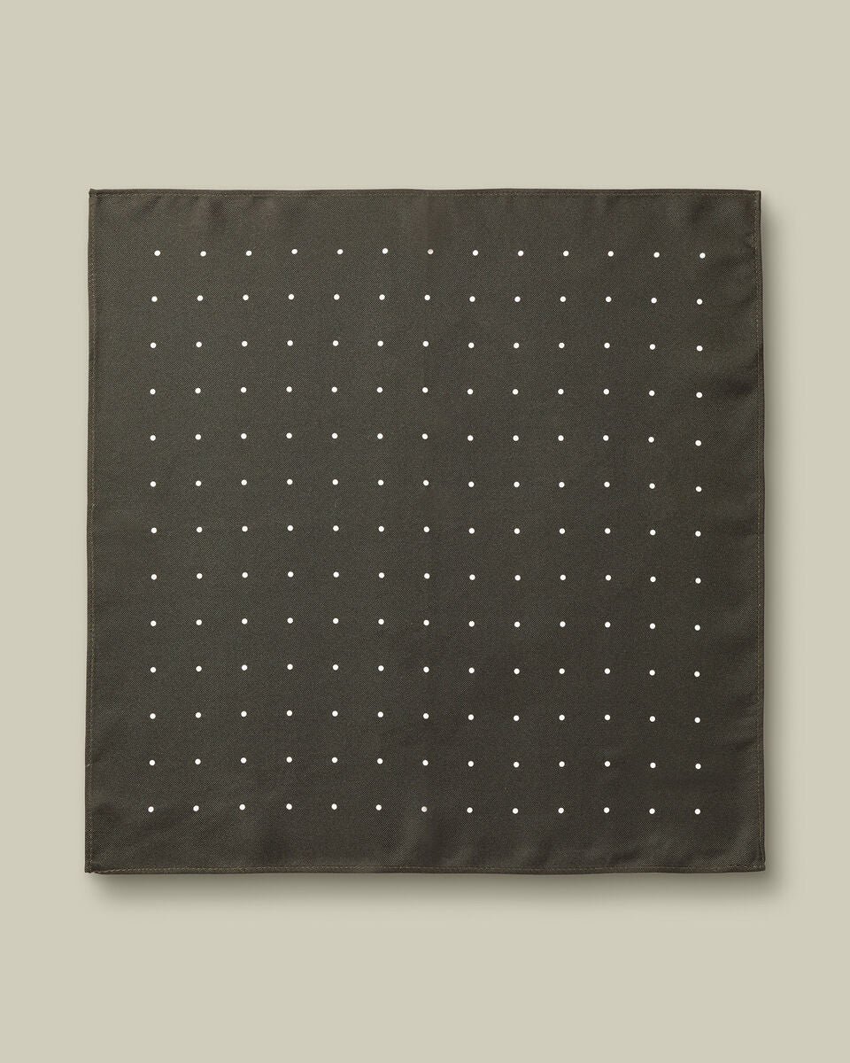 Silk Spot Pocket Square - Olive Green & White