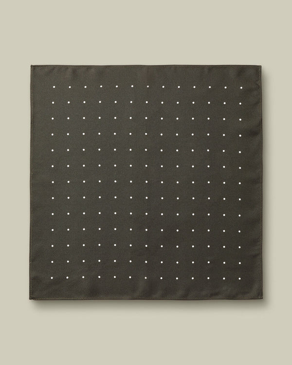 Silk Spot Pocket Square - Olive Green & White