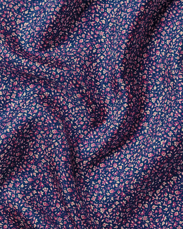 Silk Floral Pocket Square - Royal Blue & Pink
