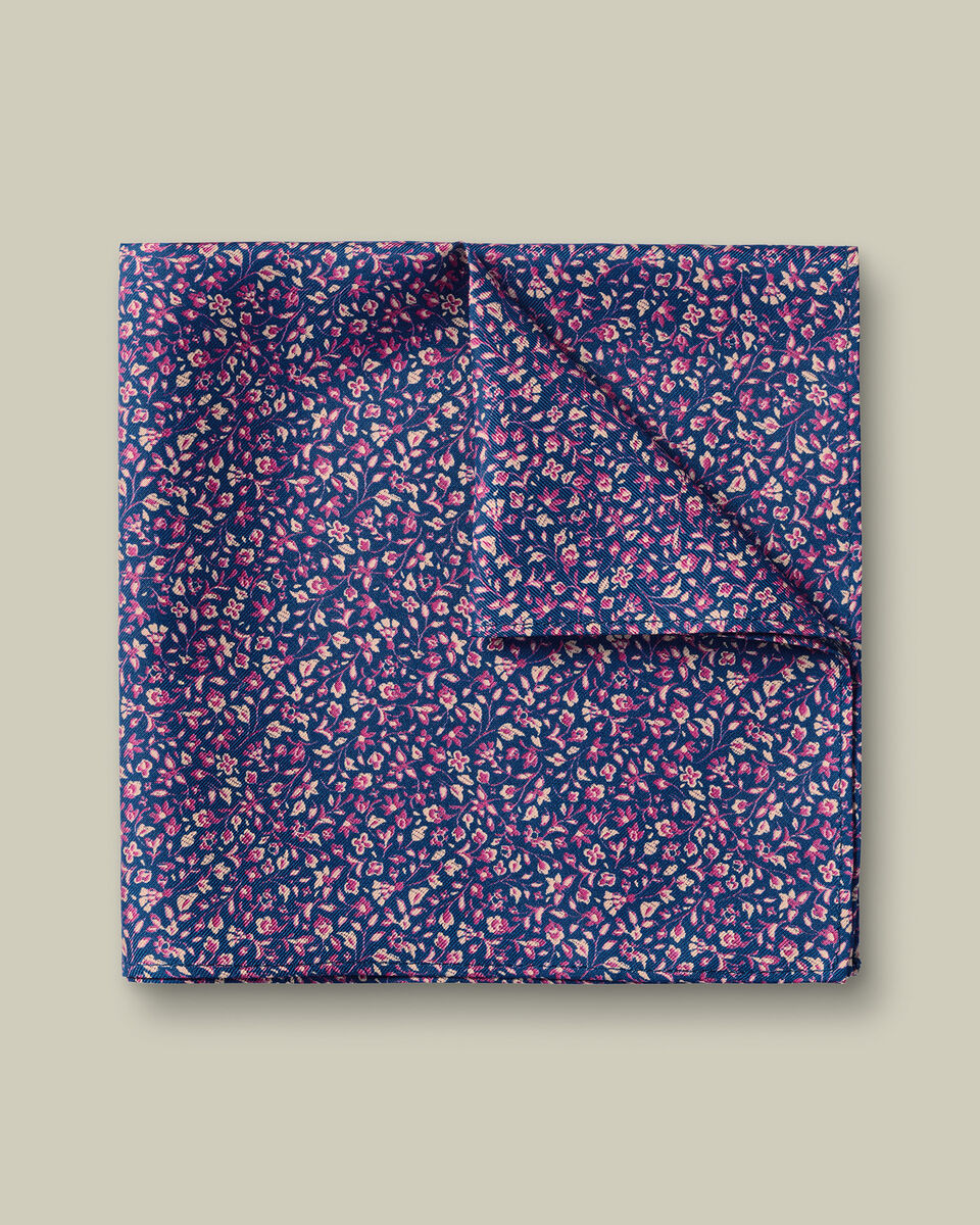 Silk Floral Pocket Square - Royal Blue & Pink Main image
