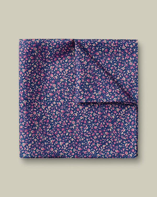 Silk Floral Pocket Square - Royal Blue & Pink