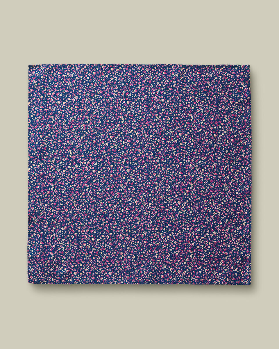 Silk Floral Pocket Square - Royal Blue & Pink Secondary image